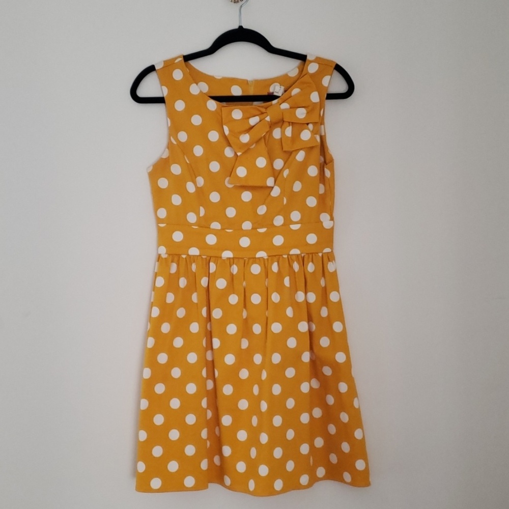 Golden yellow & white polka dot dress